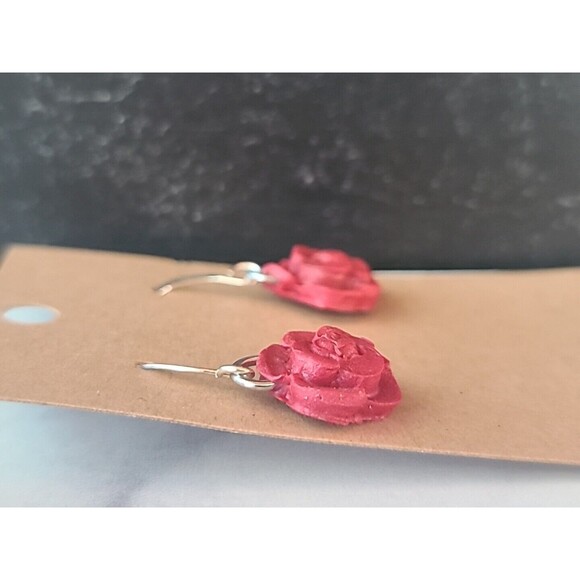 Polymer Clay Red Floral Dangling Earrings New - Picture 4 of 10